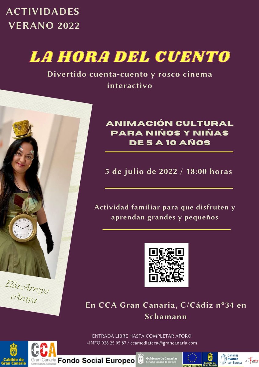 ¡CCA estrena programación de verano para los/las pequeños/as! la Bruja Azabache, ¡deVersache!, un rosco cinema y algún premio. ¡Elsa Arroyo Araya, vigila a la Bruja y a los participantes! ¡5 de julio, no te lo pierdas hay pocas plazas. Entrada libre hasta completar aforo!