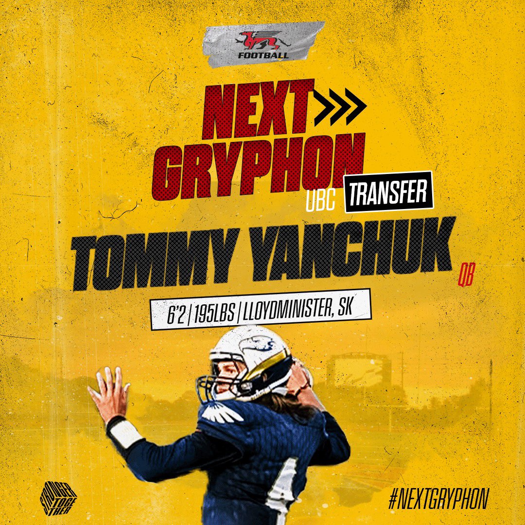 #NextGryphon and UBC Transfer TOMMY YANCHUK has committed to the <a href="/uofg/">University of Guelph</a> 🚨 ✈️ Sask➡️BC➡️ON Looking forward to Tommy taking flight with the Gryphons. We are #StrongerTogether 🔴⚫️🟡 #TransferThursday