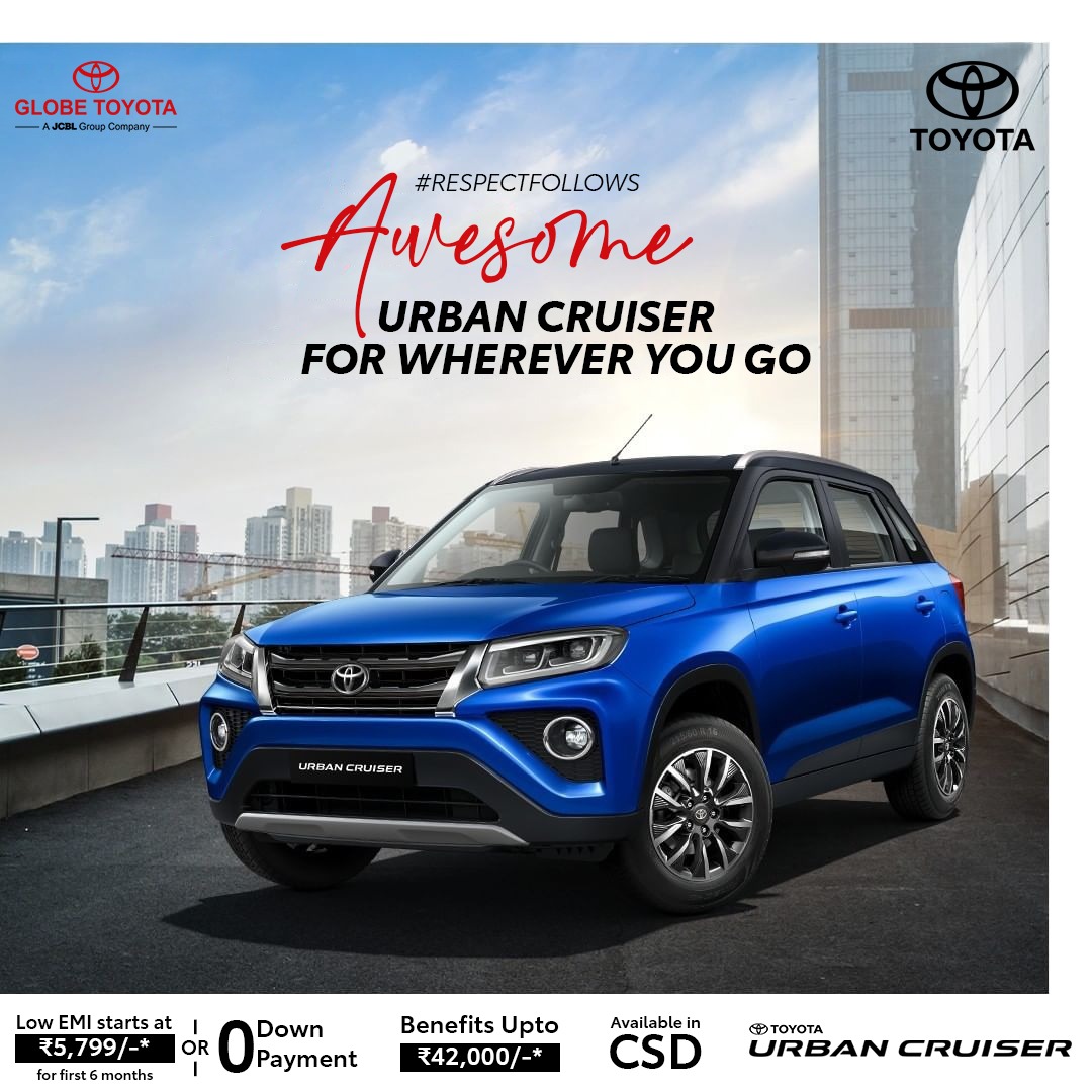 Globe_Toyota's tweet photo. Buy your favorite the all-new #UrbanCruiser get make nice drive with your family 
Book Test Drive now 
For more details call:- 8558805911

#ToyotaIndia #ToyotaUrbanCruiser #Awesome #Respectfollows #GlobeToyota https://t.co/KrNe8K4gFQ