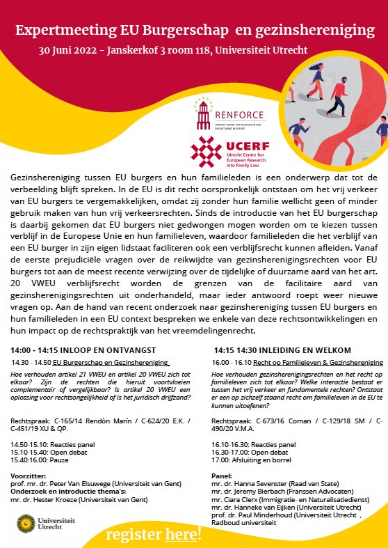 On 30 June, RENFORCE will host in collaboration with UCERF an Expertmeeting ‘EU Burgerschap en gezinshereniging’ (in Dutch). For more information, see the flyer below. Click here to register: forms.office.com/Pages/Response…