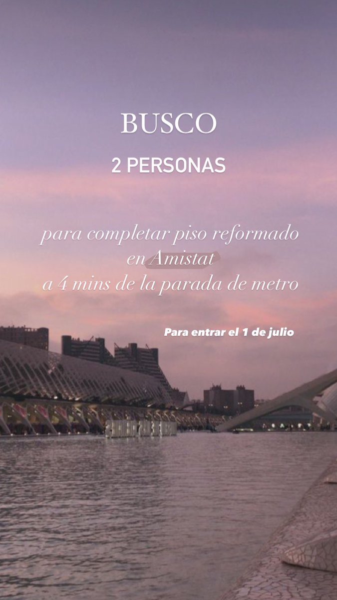 aliciaatorralba's tweet photo. Busco gente para completar piso en Valencia zona AMISTAT para entrar en julio https://t.co/T8jYwrhzvv