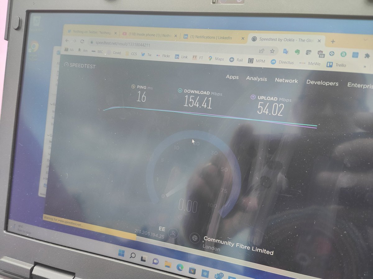 benwood's tweet photo. Combining work and pleasure at @glastonbury. Enjoying using the @Dell Latitude "Rugged Extreme" laptop to keep up with work. Popped an @EE 5G SIM into it and it's flying! Clocked over 150Mbps down and 50Mbps up this morning... https://t.co/XLl4ARGN7q