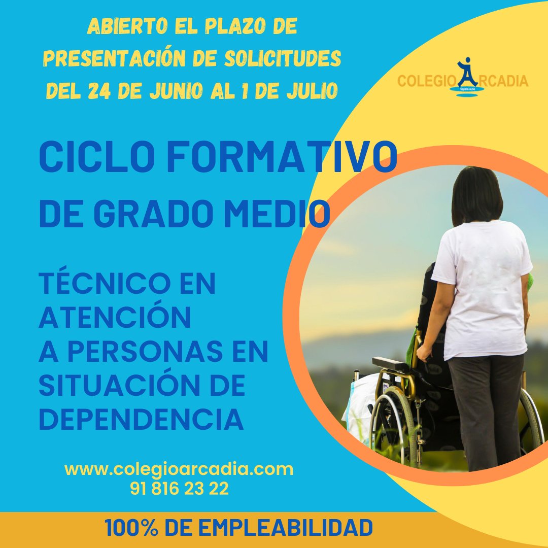 Abierto plazo de admisión para #CICLOFORMATIVO DE #GRADOMEDIO, curso 2022-2023.
Las solicitudes se pueden presentar del 24 de junio al 1 de julio del 2022 a través de la secretaría virtual de la CAM o presencial en el #ColegioArcadia.