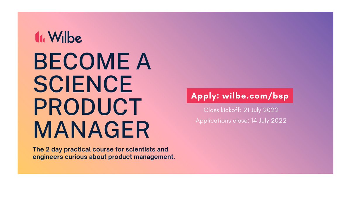 wilbe_science's tweet photo. **NEWS**
We are back with #BSP2!
👋 Scientists & engineers, are you interested in learning the skills needed to transition to #productmanagement + #business roles at science startups?
Applications for our Summer Become a Science Product Manager course are now OPEN 🔥 https://t.co/UzOSTkbgTa