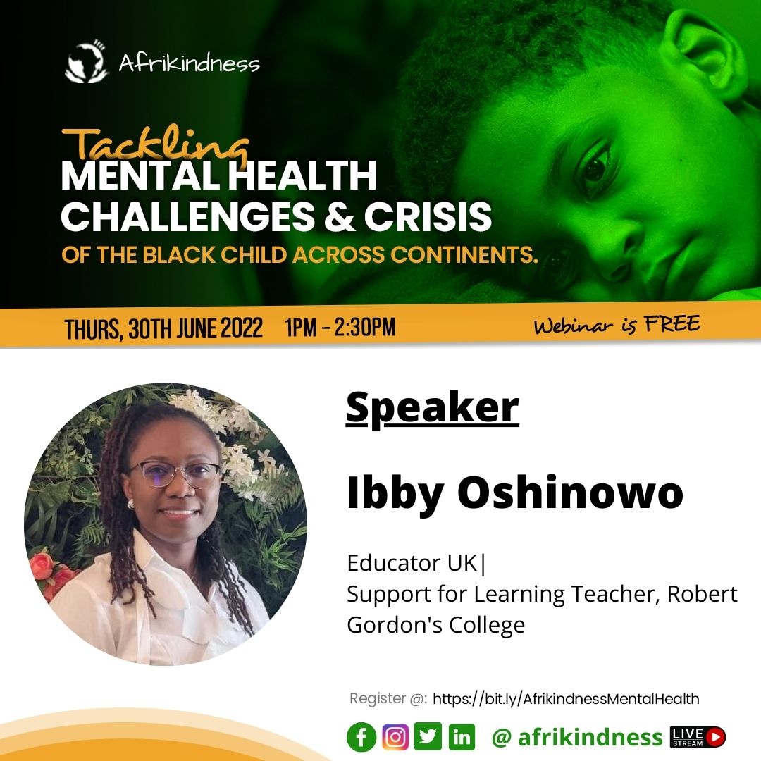 afrikindness's tweet photo. #Spotlight on our Speakers!
Ibby Oshinowo is an Educator at @robertgordons
SFL teacher. Certified in #MentalHealth first aid, Counselling Children & Adolescents, #PGCE in Inclusive Practice from the @aberdeenuni
Registered at #GTCS & #GTCE.
Register:- https://t.co/JD8lyUqLJq https://t.co/76CpfH7ra0