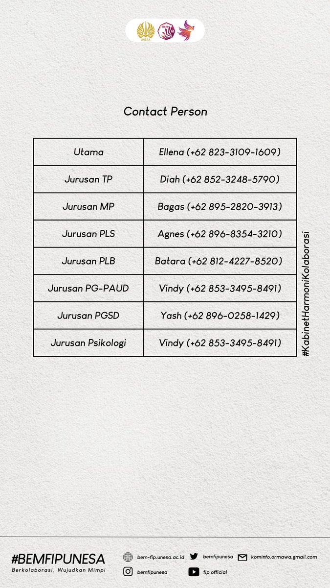 Selamat Datang dan Selamat Bergabung Mahasiswa Baru FIP UNESA Jalur SBMPTN✨

Selamat atas hasil yang diraih dan semangat untuk menempuh pengalaman baru di Kampus Ungu Tercinta.

_______________
#BEMFIPUNESA
#KabinetHarmoniKolaborasi
#BerkolaborasiMewujudkanMimpi
#BANGGAFIP