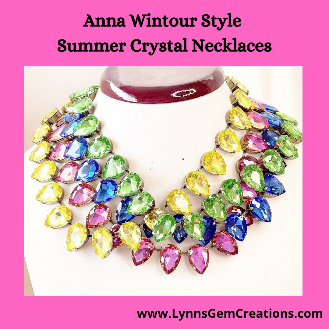 Summer Necklaces! 🤩⁠ Perfect for those that like the Anna Wintour style.⁠ 😍⁠ bit.ly/3tRDsGt #crystalnecklace #layeringnecklaces #statementnecklace #annawintour #georgiancollet #victoriannecklaces #boldjewellery #makeastatement #riverenecklace #historicalnecklaces