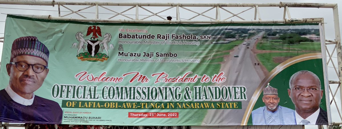 PWHNIG's tweet photo. #FGAtWork....The official Commissioning &amp; Handover of Lafia-Obi-Awe-Tunga in Nasarawa  the 23rd June, 2022 https://t.co/O6gwr7ZueG
