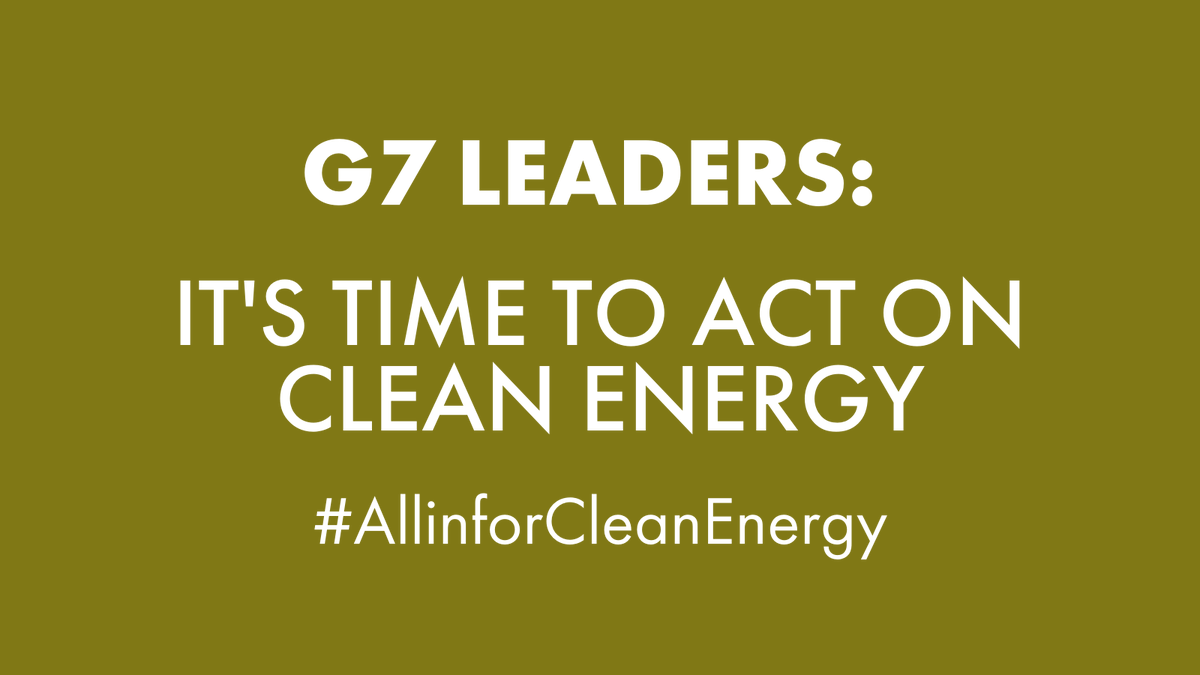 There are significant risks in delaying the clean energy transition. We're calling on the #G7 to accelerate:

✔ Investment in energy efficiency
✔ Decarbonizing power systems by 2035
✔ Ending coal by 2030

We're #AllinforCleanEnergy

wemeanbusinesscoalition.org/policy/g7-time… | <a href="/WMBtweets/">We Mean Business Coalition (inactive)</a>