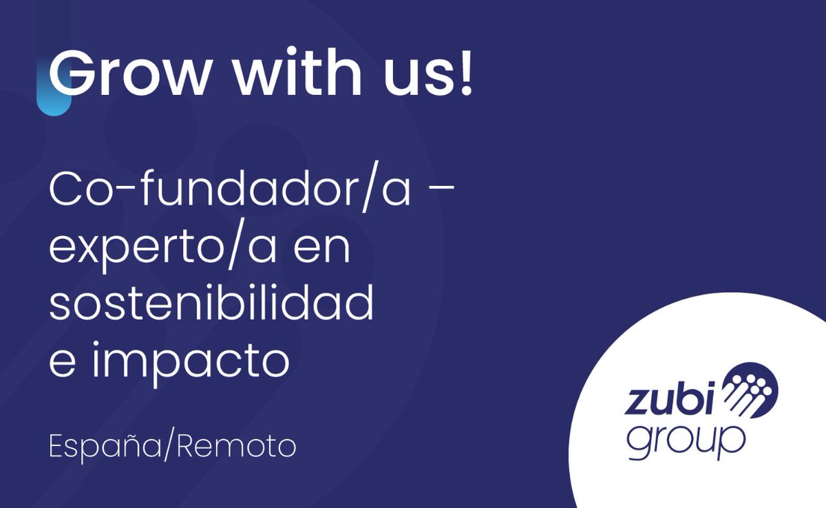 ZubiGroup's tweet photo. 📣 WE ARE HIRING!

En @HandsonImpact realizan proyectos 360 desde el diagnóstico, la estrategia, la medición y la gestión del #impacto. ¿Quieres formar parte de este equipo tan apasionado?

¡Súmate! 👉 https://t.co/BJGKDBptqX

#cofounder #sostenibilidad #jobs #JoinUsNow https://t.co/aQPKVGYgLT