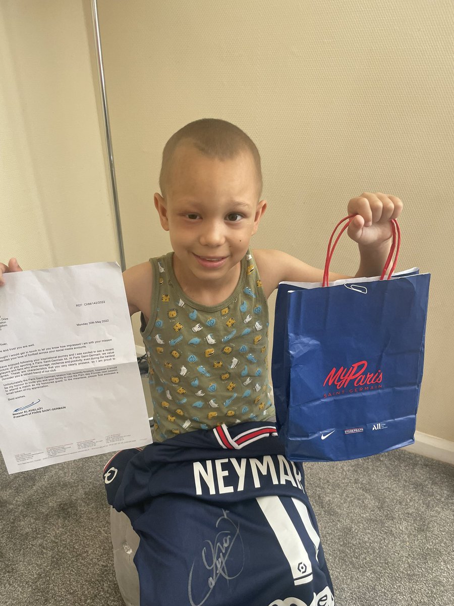 Riverthechamp's tweet photo. So I’ve just recieved @neymarjr signed shirt , and been invited to a game next season as a special guest , thank you so much @PSG_English maybe I cried a little when opened it , just thank you all so much and everyone who supports my journey ,#spreadingtheloveoffootball https://t.co/92C8SnLesx