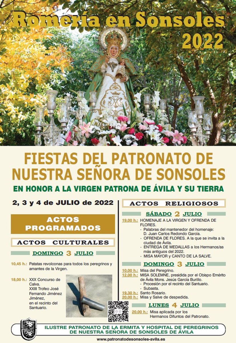 Romería en Sonsoles 2022 #Ávila, Fiesta del Patronato. Os animamos e invitamos a todos los devotos de la Virgen de Sonsoles a acudir a los actos. El domingo 3 de Julio después de Misa procesión por el recinto con la imagen grande. Os esperamos a todos. Desde el 2019 ya toca....