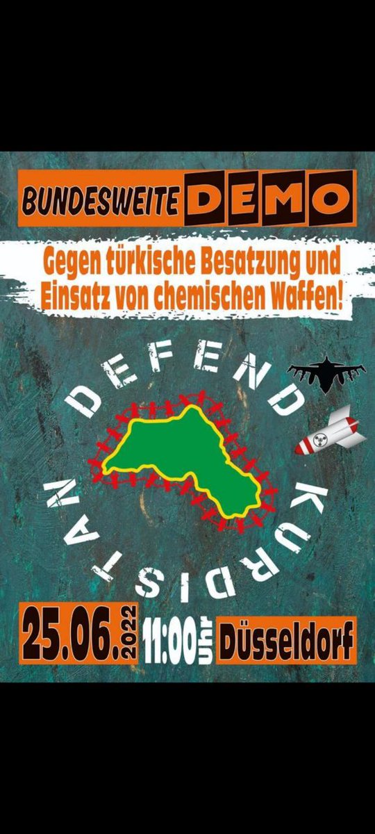❗️BUNDESWEITE DEMO❗️

Diesen Samstag findet in #Düsseldorf die bundesweite Demonstration gegen die türkische Besatzung und deren Einsatz von chemischen Waffen statt.

Ort/Cîh: Elisabethstraße Düsseldorf (U-Bahn: Graf Adolf Platz)
Datum/Dem: 25.06.2022, 11:00 Uhr

#DefendKurdistan