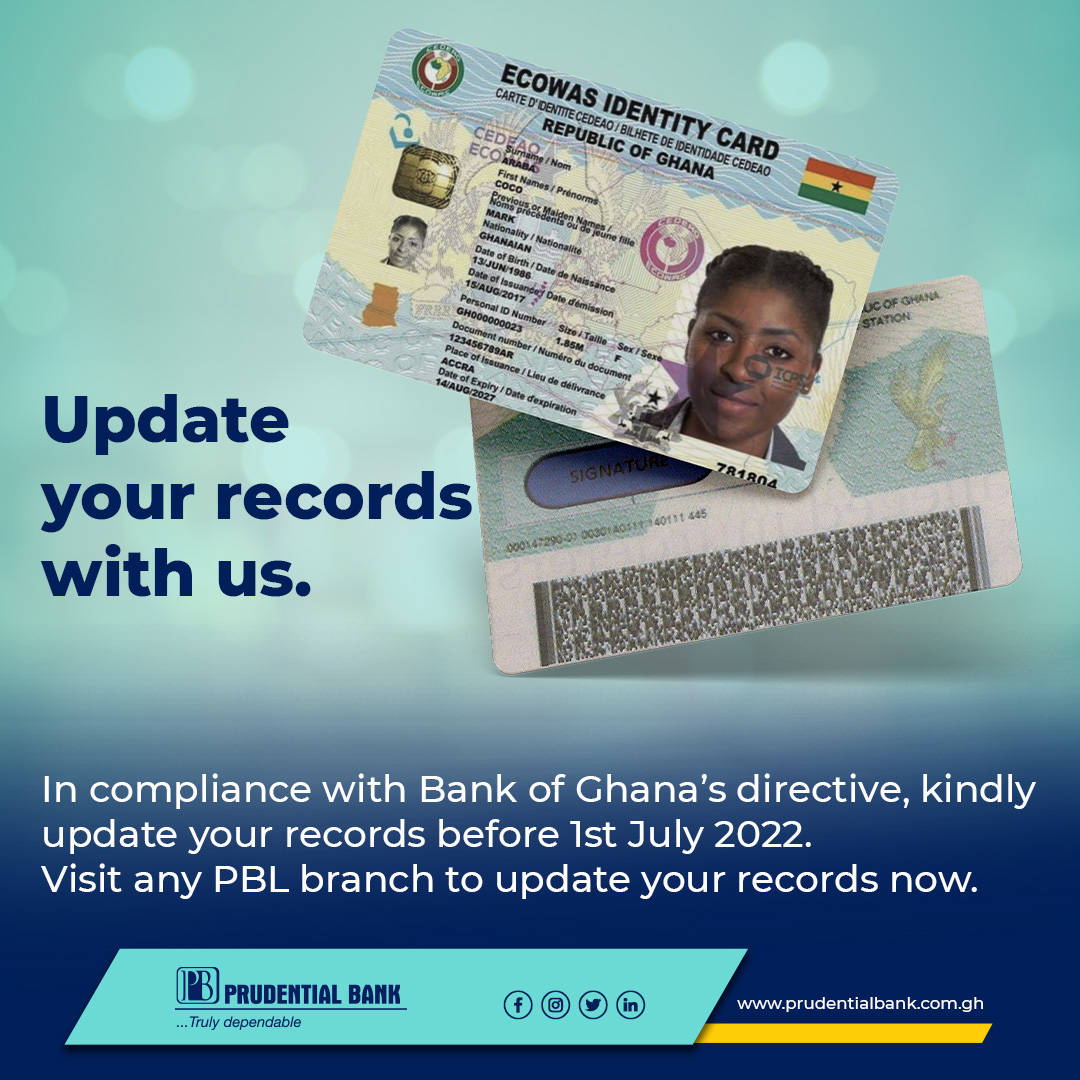 pblghana's tweet photo. Please note that from July 1, 2022, the Ghana Card will be the only form of identification that will be accepted for any transaction. We kindly request you to visit any of our branches natinwide to update your records. Find our branches here https://t.co/gZansmzJki https://t.co/W3YaEhxLL0