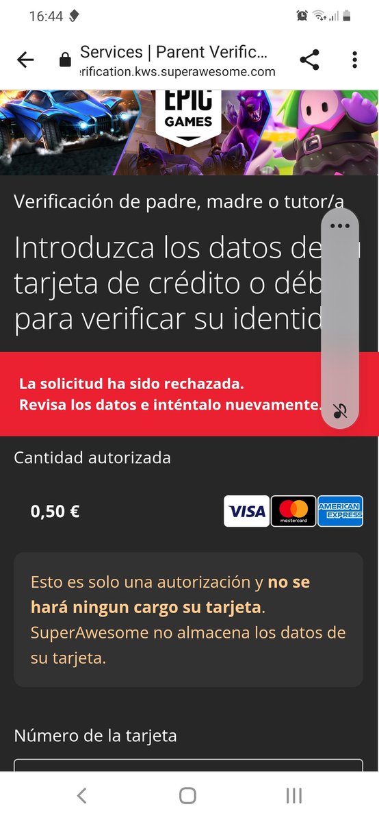 mariaytello's tweet photo. @EpicGamesES 
Cómo va la resolución de la incidencia con el fallo al introducir tarjeta para el permiso parental? https://t.co/dGnfa2Ksfx