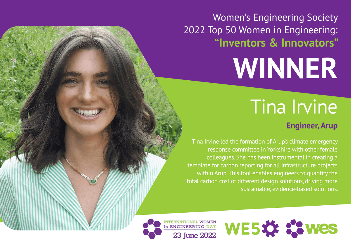 Our next #WE50 winner is revealed... Congratulations Tina Irvine! @ArupGroup