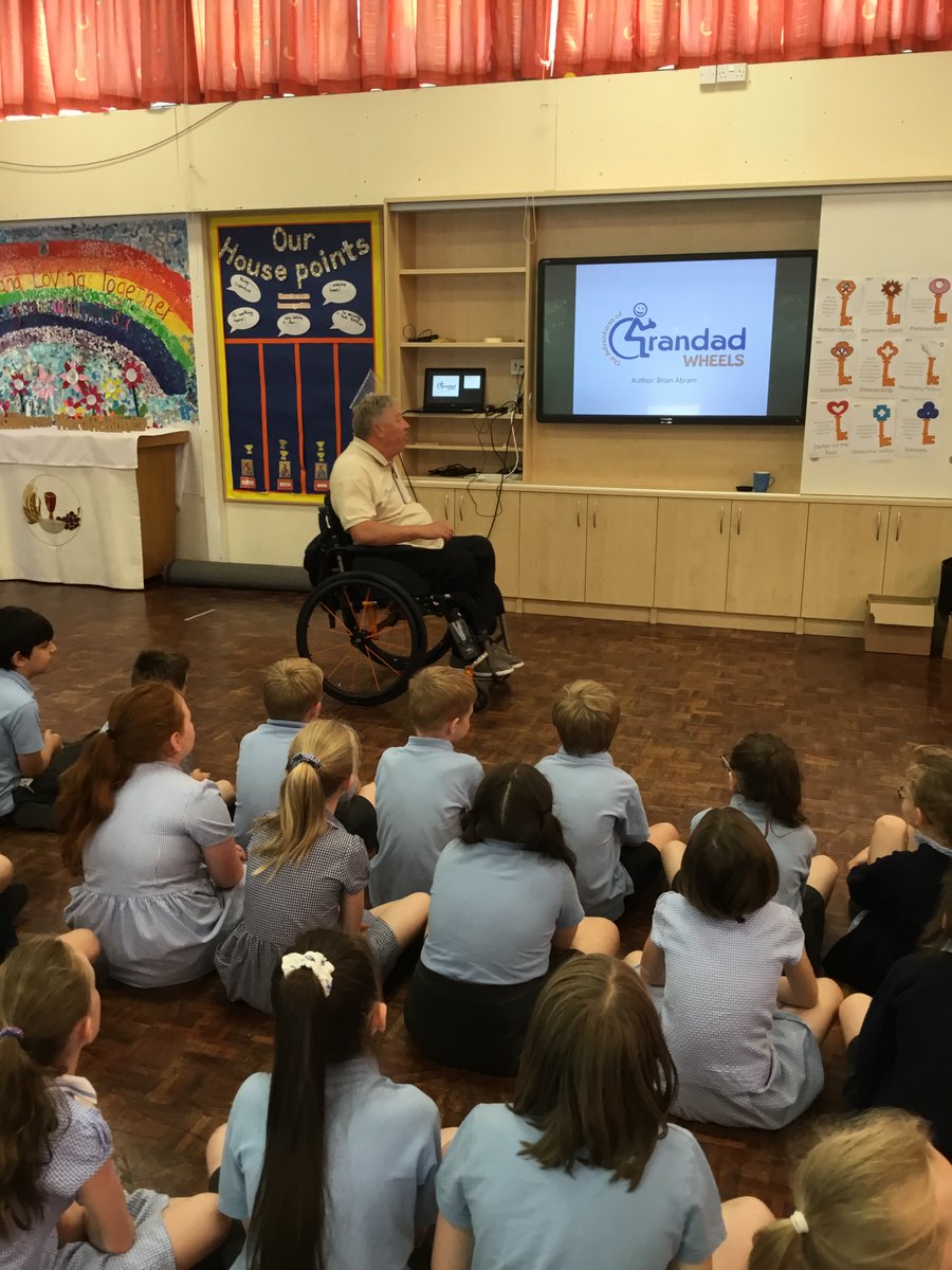MrsTeahan's tweet photo. Today we have had a visit from the author Grandad Wheels. We listened to a story and then designed a wheelchair for the future. @OURLADYSASPULL #ourladysenglish https://t.co/8lnDQLPSgS