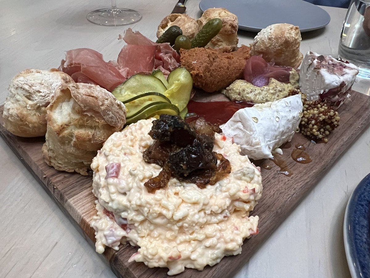 jwalkermobile's tweet photo. Charcuterie board with bacon topped pimento cheese https://t.co/ICpuKiIBji