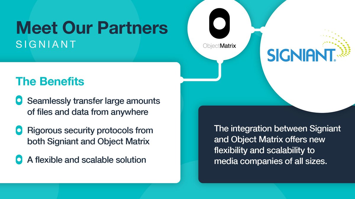Object_Matrix's tweet image. Being able to transfer content quickly and securely is a must for any media company! 

Discover how the partnership between #matrixstore and @signiant can help your company seamlessly transfer large amounts of data from anywhere.

Learn more 👇
bit.ly/3bjiwSk