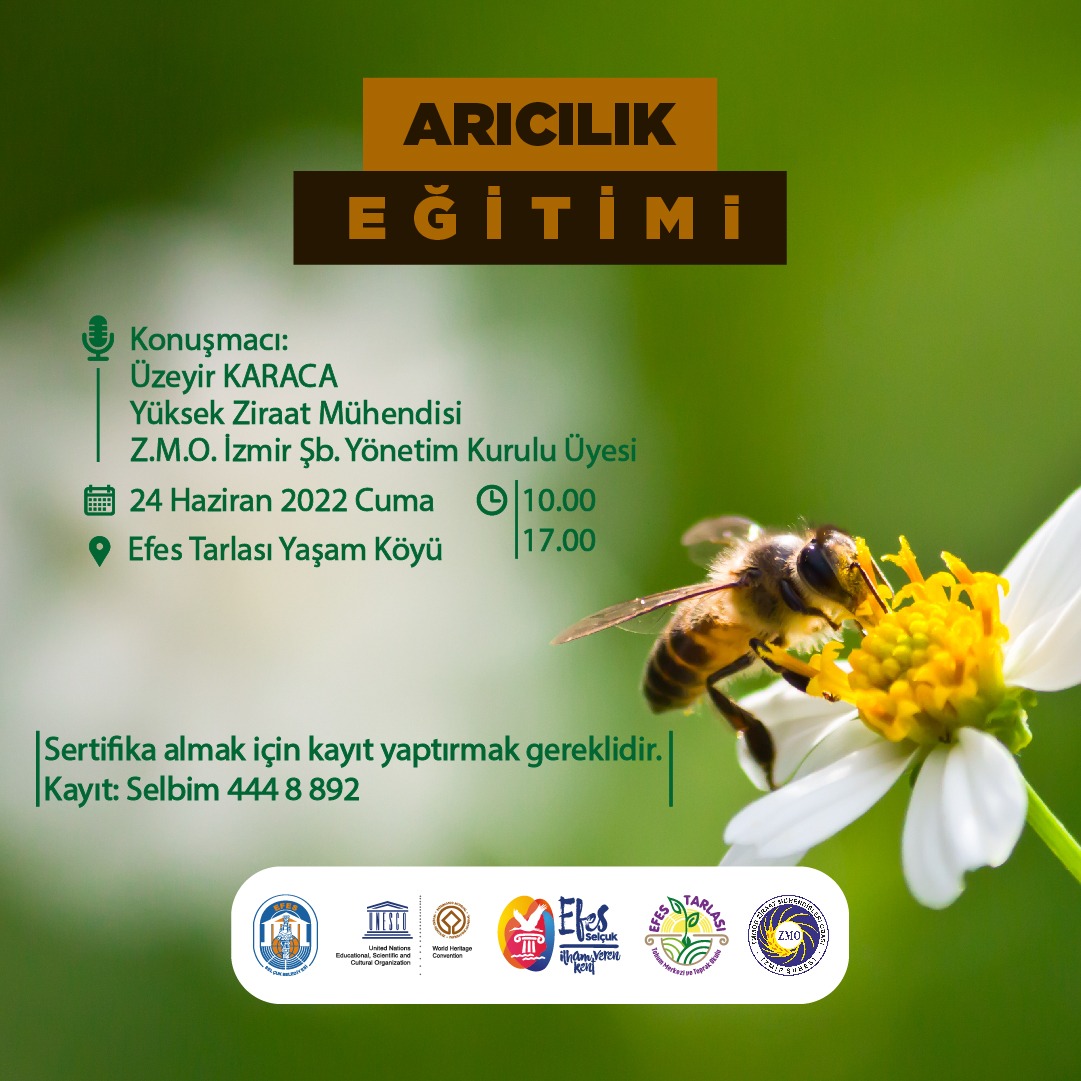 Selçuk Belediyesi ile protokolümüz kapsamında Efes Tarlası Yaşam Köyündeki eğitimlerimiz, Şube Yönetim Kurulu Üyemiz Yüksek Ziraat Mühendisi Üzeyir Karaca tarafından verilecek Arıcılık Eğitimi ile devam etmektedir. Tüm meslektaşlarımızı bekliyoruz.