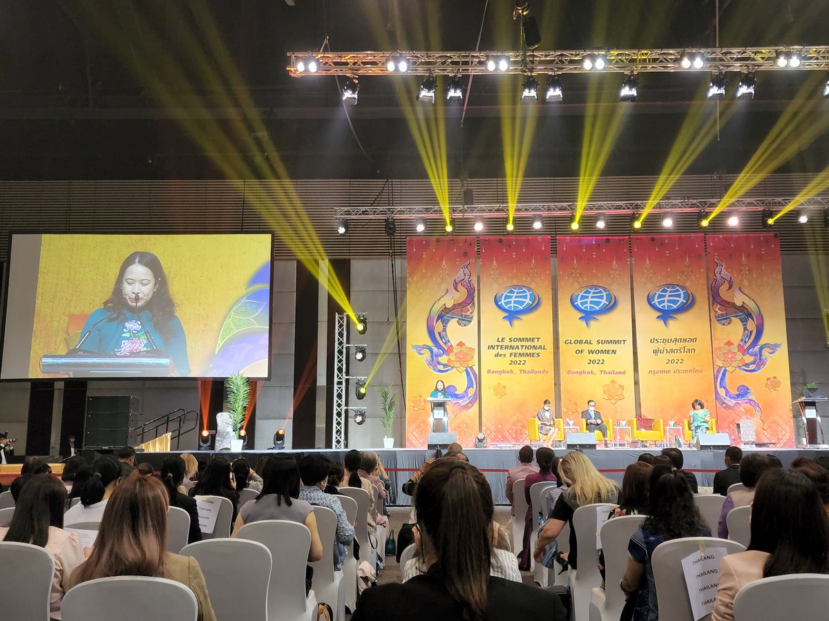 EstherPoulsen's tweet photo. It is essential to learn the achievements of nations in gender equality and progress. Võ Thị Ánh Xuân, VP of Vietnam, shares insights on challenges, victories and progress through the pandemic recovery and beyond. Impressive delegation from #Vietnam in attendance!

#gsw2022 https://t.co/vc32iZez58