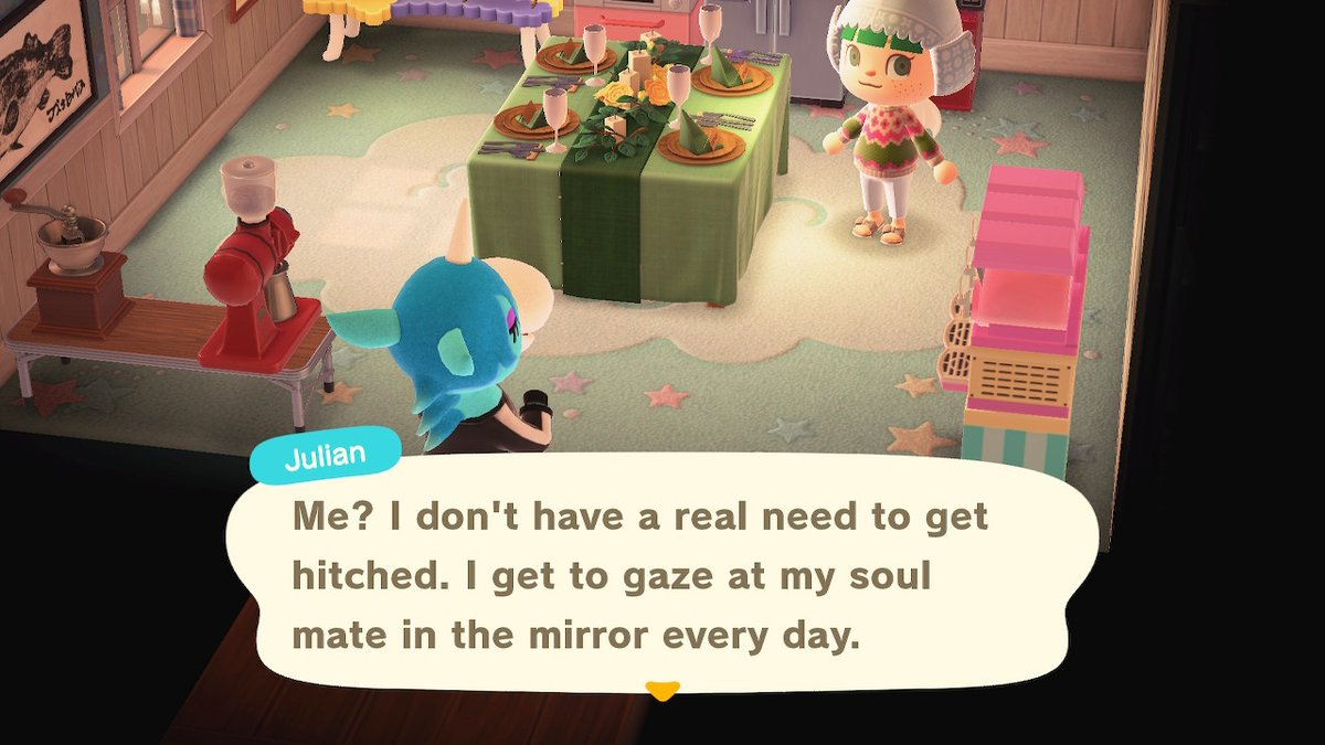 jendewph's tweet photo. #DailyJulian feelin my #WeddingTable gave me a bit of Wisdom... OR IS HE tring to imply i should take him to #Phototopia.... #AnimalCrossing #ACNH #NintendoSwitch https://t.co/sv7FQaXHOn