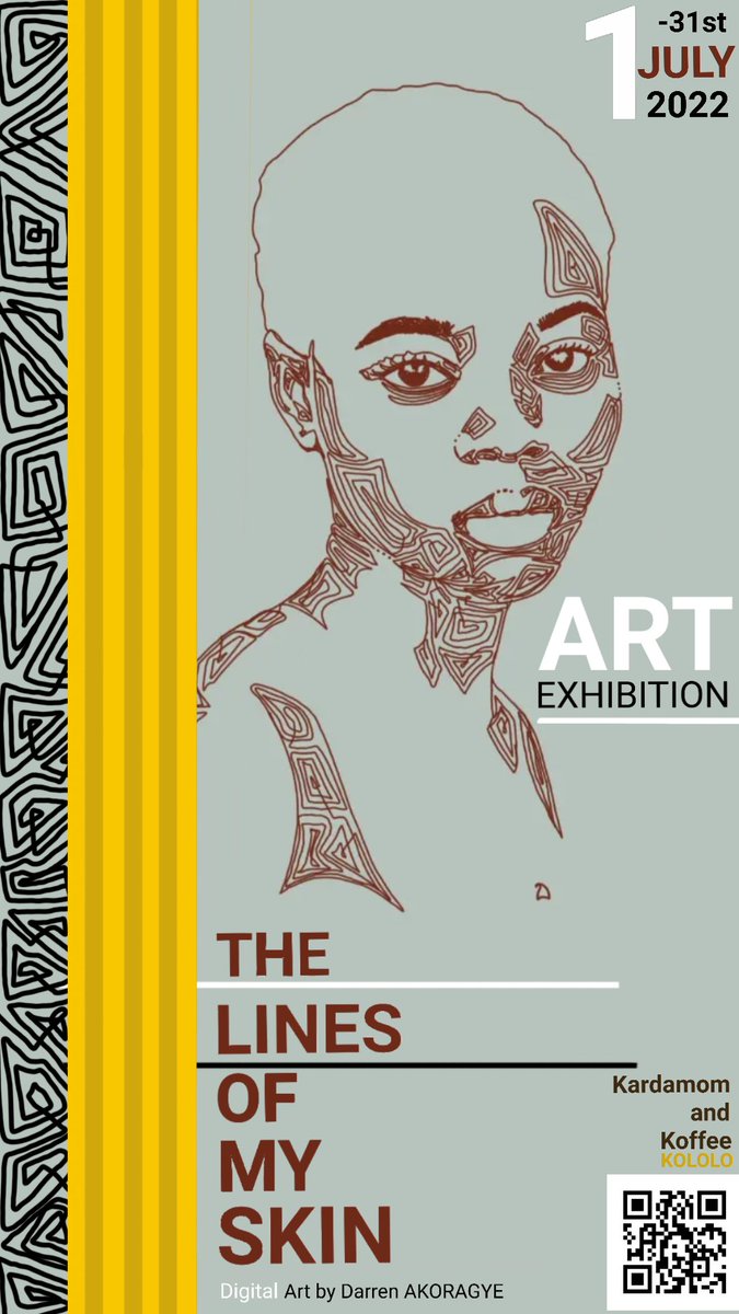 My collection, THE LINES OF MY SKIN and a few other peices will be displayed for viewing and sale at the Kardamom and Koffee Café in Kololo, Kampala. 
My work will be showing from 1st to 31st July 2022. The café opens Mon-Sat 8am-6.30pm, Sun 9.30am-4pm.
COME THROUGH 🤗😚🤍