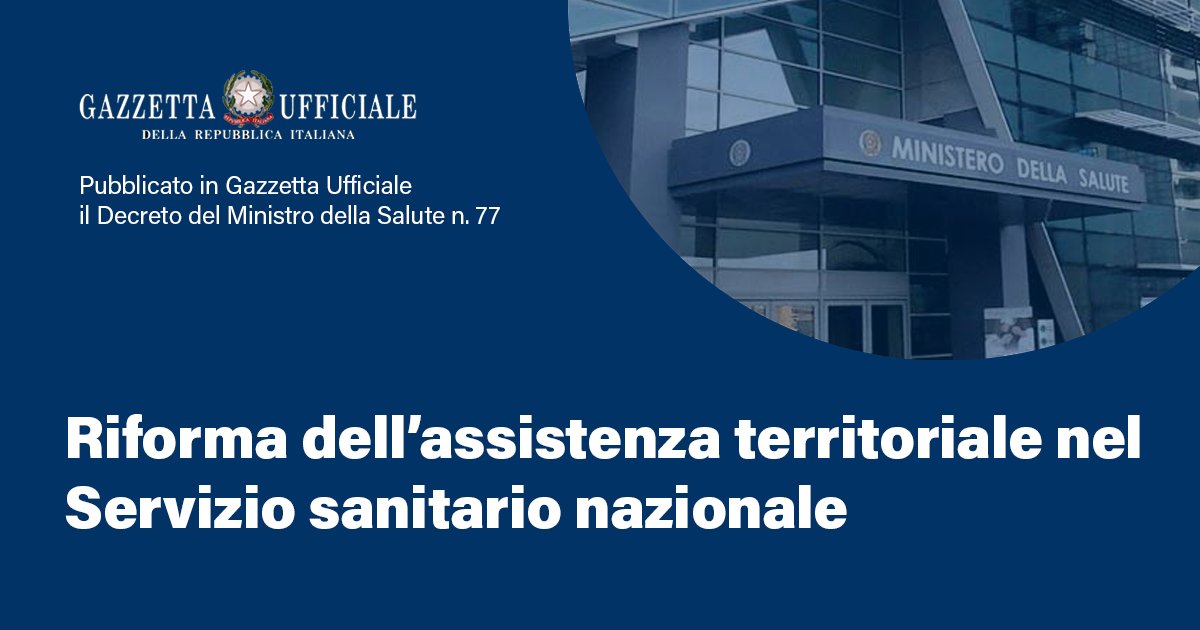 CnoasNazionale's tweet photo. Riforma assistenza territoriale #SSN
Pubblicato decreto Ministro della Salute n. 77
il testo completo👉🏻 https://t.co/0YkDZkcfpN
#CNOAS #AssistentiSociali https://t.co/oa2KRpyNw6