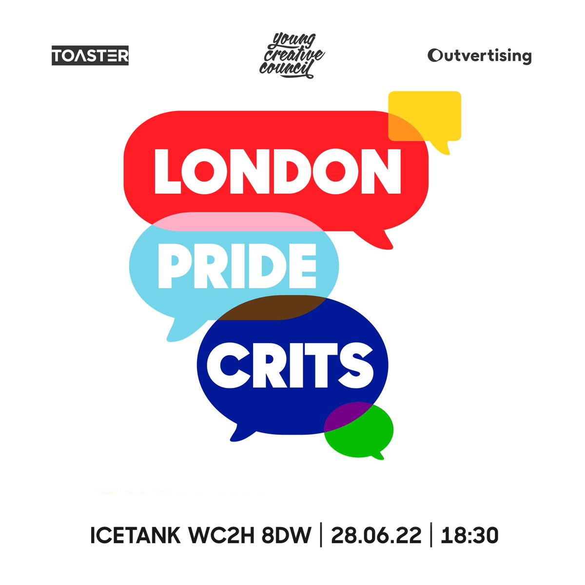 Only a couple of spaces left for London Pride Crits next Tuesday - a YCC x Toaster x Outvertising collab.

Add your deets to our form, fast – it's freeee &gt;&gt;&gt; bit.ly/3ndmaQy

From 6:30pm, 28th June at Icetank, Soho.