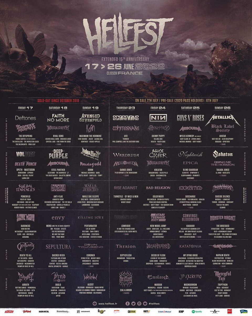 shuheiMLKLY's tweet photo. 皆さま江
これが今開催中のフランスメタルフェスHELLFESTのメンツです（血涙） https://t.co/uNur1W8wjq