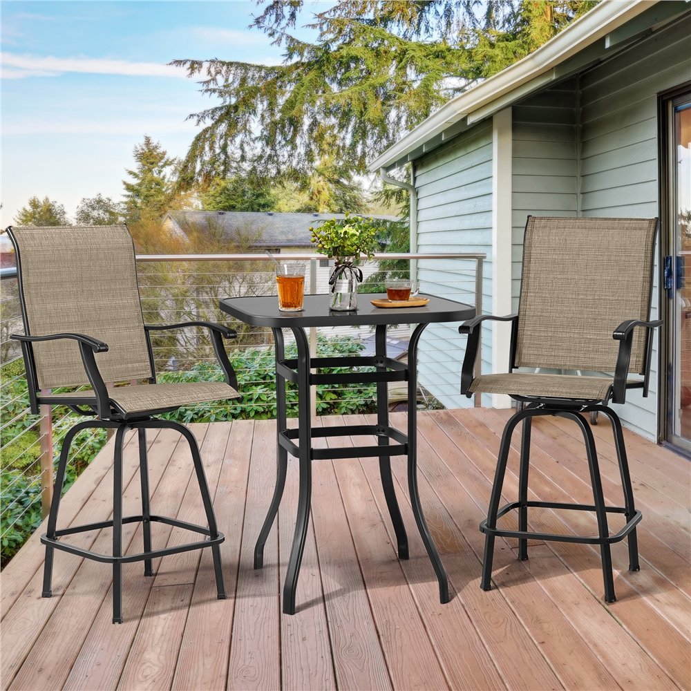 The simple but unique design makes this pair of swivel bar stools versatile for most decoration styles or patio places.
#Yaheetech #barstool #bistroset #patio #porch #backyard #outdoorfurniture