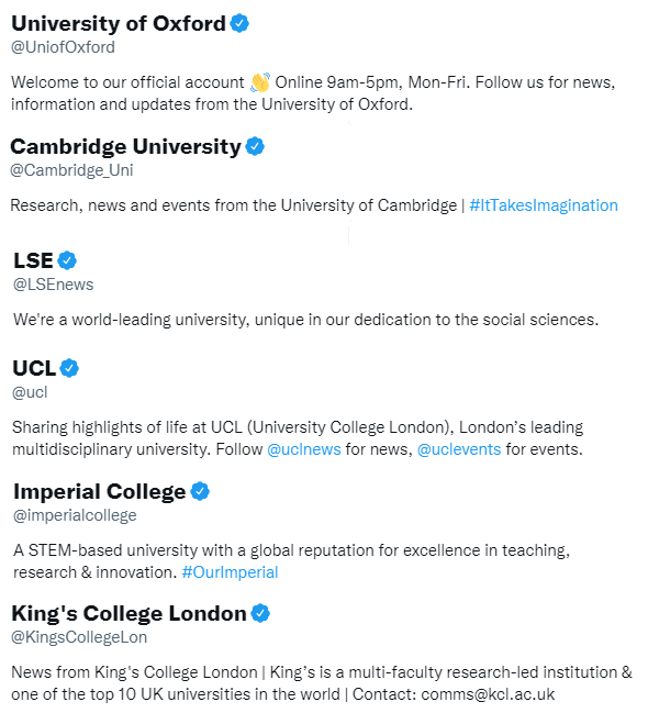 StefanFSchubert's tweet photo. Oxbridge's Twitter bios are notably a bit more low-key https://t.co/4gGmqHn5Yk