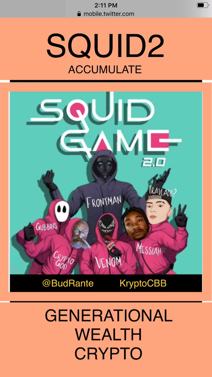 BudRante's tweet photo. @SquidGame_Two @elonmusk @SpaceX @netflix #BSCGems 
https://t.co/fiv38PKrro

#SQUID2 #SQUIDGAME 
@BudRante
@OG_BSC
@USATODAY
@elonmusk
@tommychong
@SnoopDogg
 
 https://t.co/hiIAkm3IZQ…

$TSLA $BTC #Bitcoin 
Join the most awaited #crypto 

#cryptocurrencies #CryptoNews 

@cnn
@cnnphilippines @PTVph

#SpaceX #Netflix https://t.co/hFUgtbuUco
