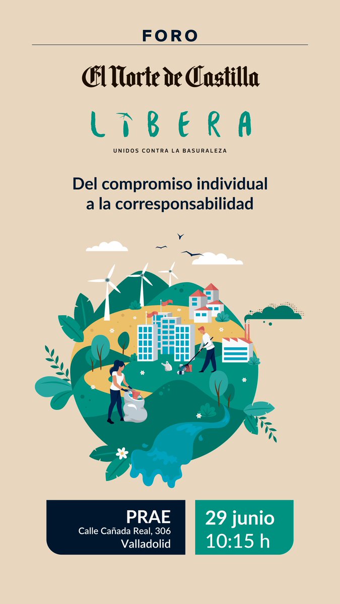 nortecastilla's tweet photo. 🌍Foro Libera🌍
El próximo miércoles asiste a la jornada "unidos contra la basuraleza"

📍 PRAE - Propuestas Ambientales Educativas
📅 29 de junio
🕖10:15h

Inscríbete en https://t.co/5aw90DnOpp

#ForoENCLibera #ProyectoLibera @ecoembes @SEO_BirdLife https://t.co/NNgohyxMAC