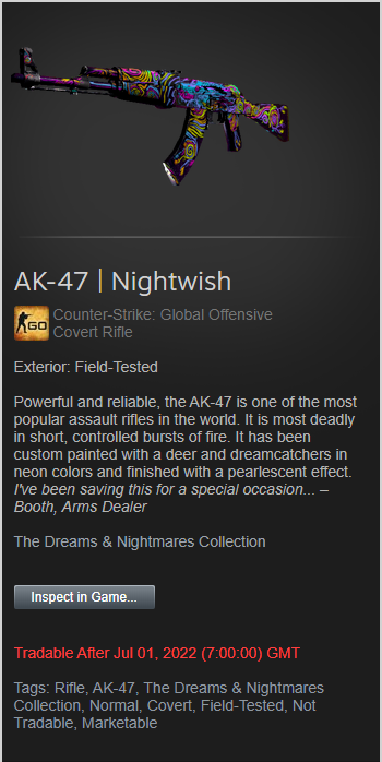 EiZA1769's tweet photo. AK-47 | Nightwish (Field-Tested) GIVEAWAY! 🎁

To enter: 
- Follow @EiZA1769 
- Retweet + Like
- Tag 2 friends!

⌛️ Rolling in 7 days (01/07/2022)
#CSGOGiveaway #CSGO https://t.co/MMmE3kgw1I