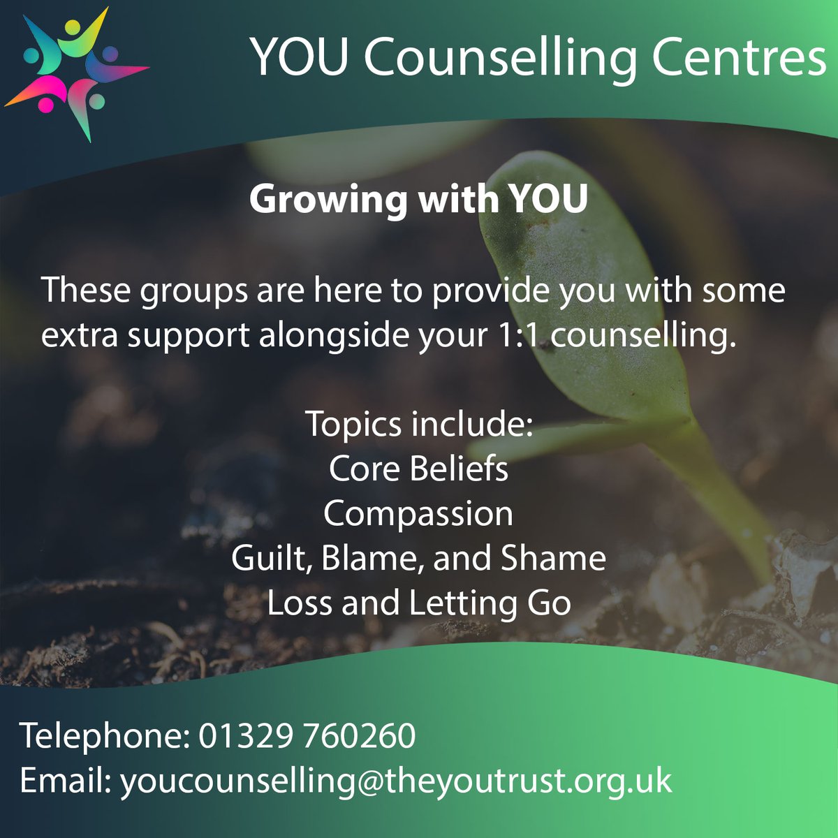 theyoutrust's tweet photo. We have a range of new groups available at YOU Counselling Centres. Our groups give you the opportunity to learn more 
about yourself, others, and the world around us. Today we feature our Growing with YOU group. If you would like to know more, visit https://t.co/fqH2Gx1nZX https://t.co/cRdydUHdQD