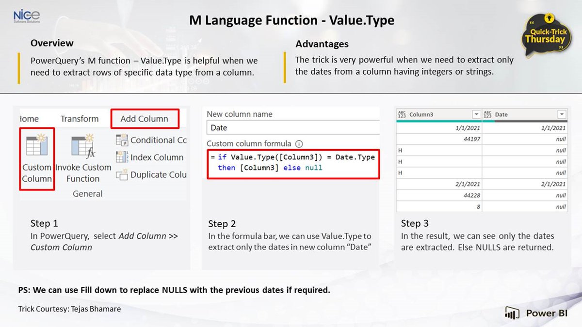 NiceSoftwares's tweet image. Dear Folks,

It’s a Thursday &amp;amp; time for new trick of our Quick-Trick Thursday series. This time about Power Query’s special yet powerful M Function.
.
.
.
.
#quicktrick #dashboard #powerbi #powerbidesktop #powerbitraining #powerbitrainingcourse