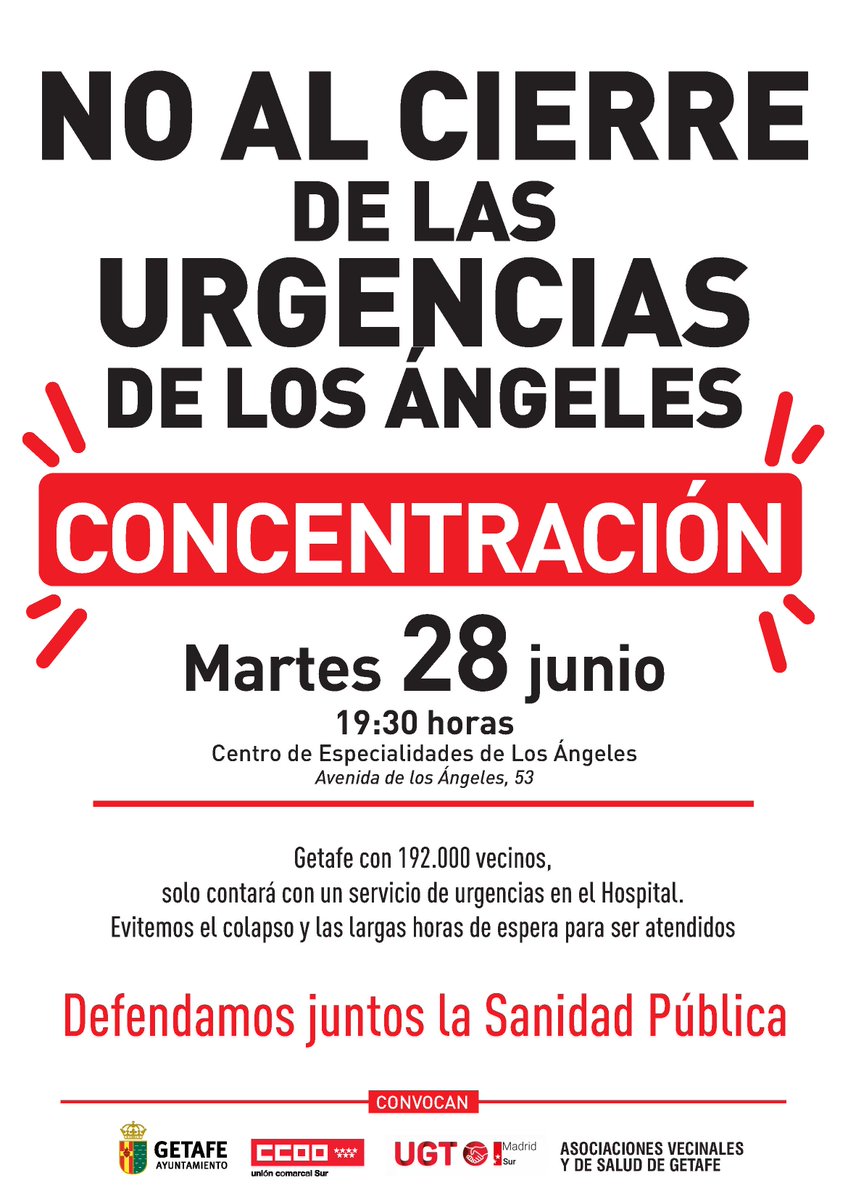 aytogetafe's tweet photo. Concentración el martes 28 contra el cierre de las Urgencias de Los Ángeles

Más información 👇
https://t.co/TPBTUygJIi https://t.co/mYJA08bcKb
