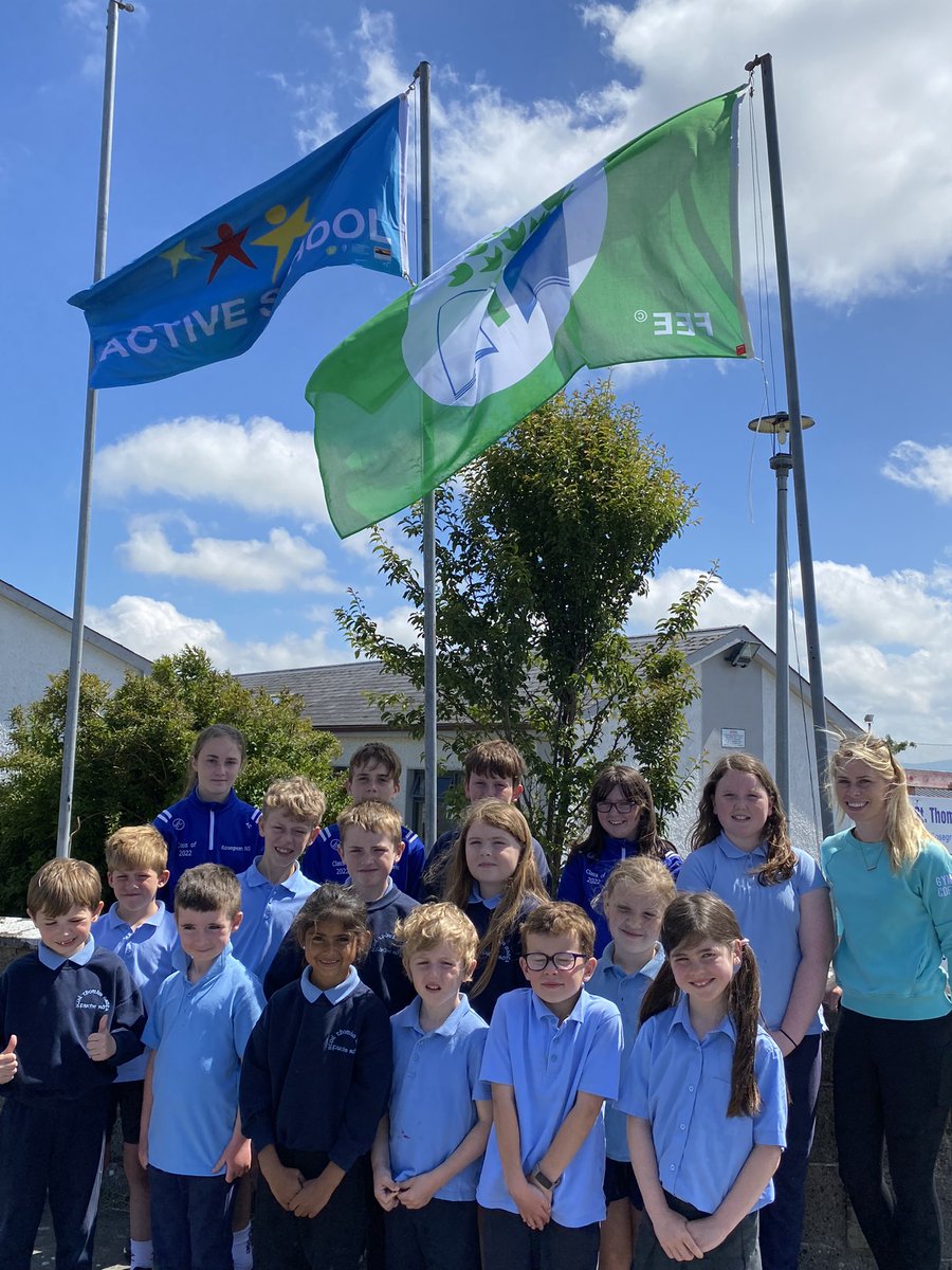 RosegreenNS's tweet photo. We raised our Green School Flag and Active School Flag today - well done to our committee members and all children &amp; staff!! https://t.co/2T4rL7SqCk