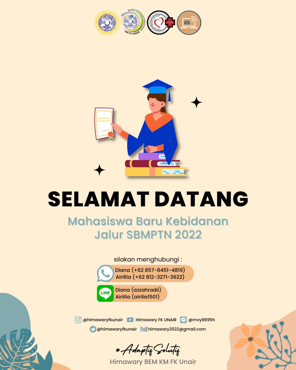himawaryfkunair's tweet photo. [SELAMAT DATANG MAHASISWA JALUR SBMPTN 2022 PROGRAM STUDI S1 KEBIDANAN FAKULTAS KEDOKTERAN UNIVERSITAS AIRLANGGA]

Kami ucapkan selamat datang mahasiswa baru jalur SBMPTN 2022 program studi Kebidanan Fakultas Kedokteran Universitas Airlangga!
-------------- https://t.co/BxnXGCOlfr