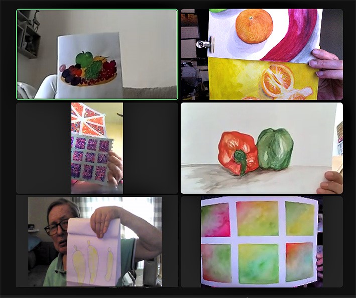Here is our mural from our session this week, Lou said, 'we were drawing and painting fruit. A really lovely creative time shared, good idea Miranda.'