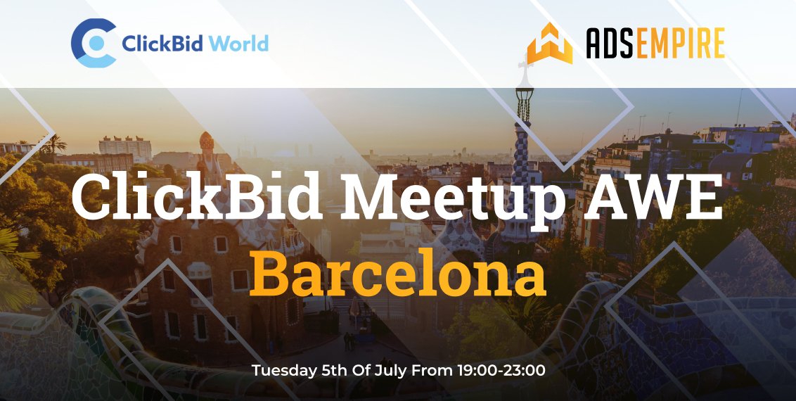 AdsempireAgency's tweet photo. Looking for more networking opportunities?
#ClickBidMeetupAWE #Barcelona is another great meeting point for Lead Generation and Super #Affiliates companies which we’re pleased to sponsor.
July 5 from 19:00 to 23:00
Get Registered! https://t.co/GhbO9vC1UG
#affiliatemeetup https://t.co/fkuYQHXLed