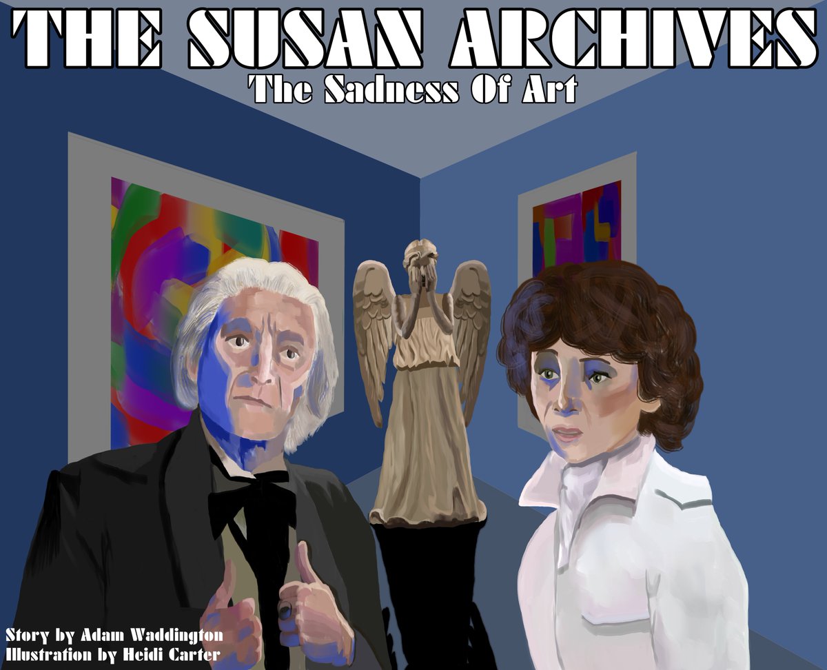 Codec02's tweet image. commissioned art from @0urflagmeansgay 

2nd episode of my Susan spin-off idea

takes place after The Five Doctors where @bradders_david tries to get @CaroleAnnFord1 home but lands in a space art gallery in the future by accident where the night guards appear to be going missing?
