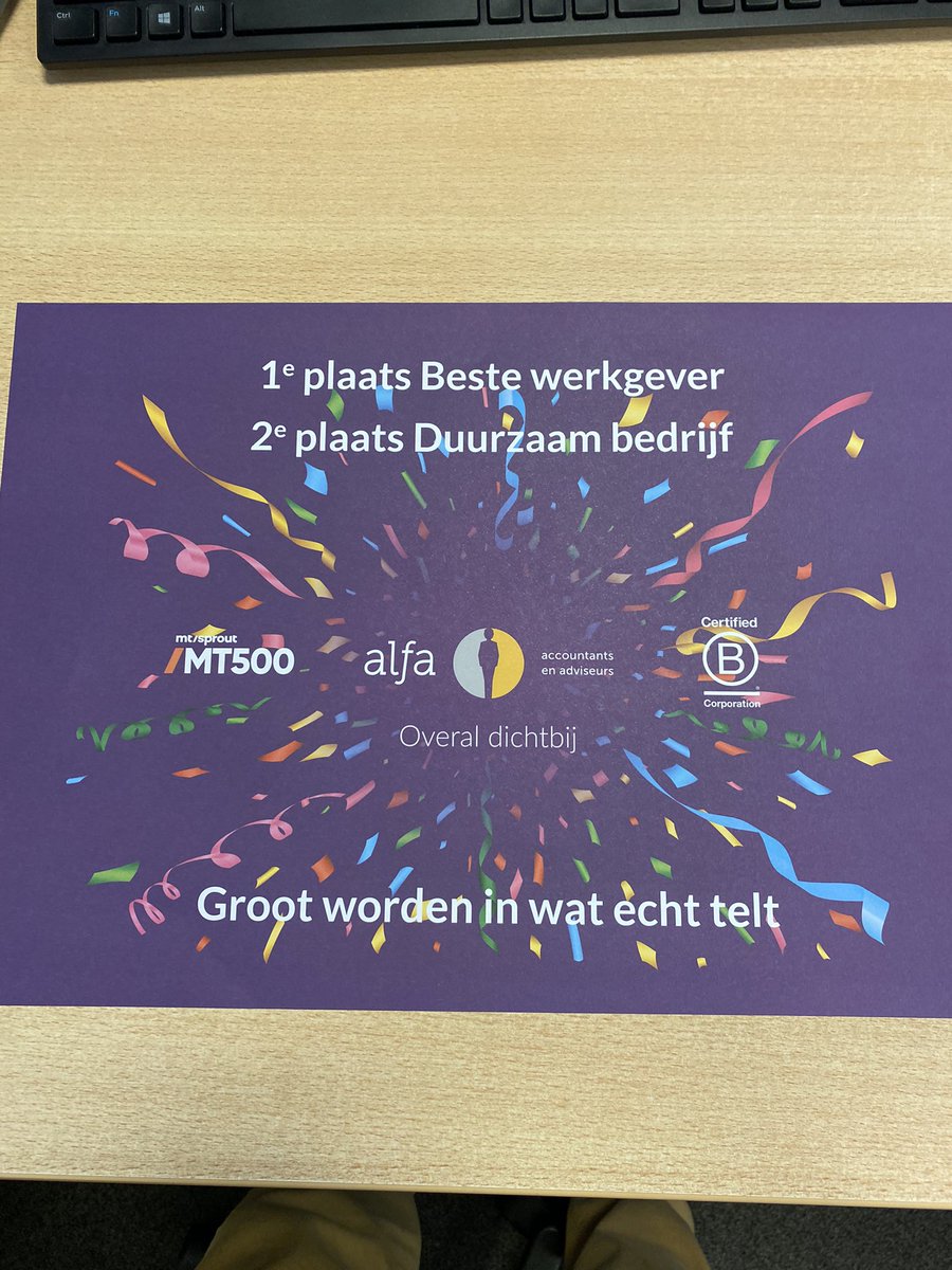 Gefeliciteerd collega’s <a href="/AlfaAccountants/">Alfa Accountants en Adviseurs</a> <a href="/AlfaBarneveld/">AlfaBarneveld</a> met dit mooie resultaat.