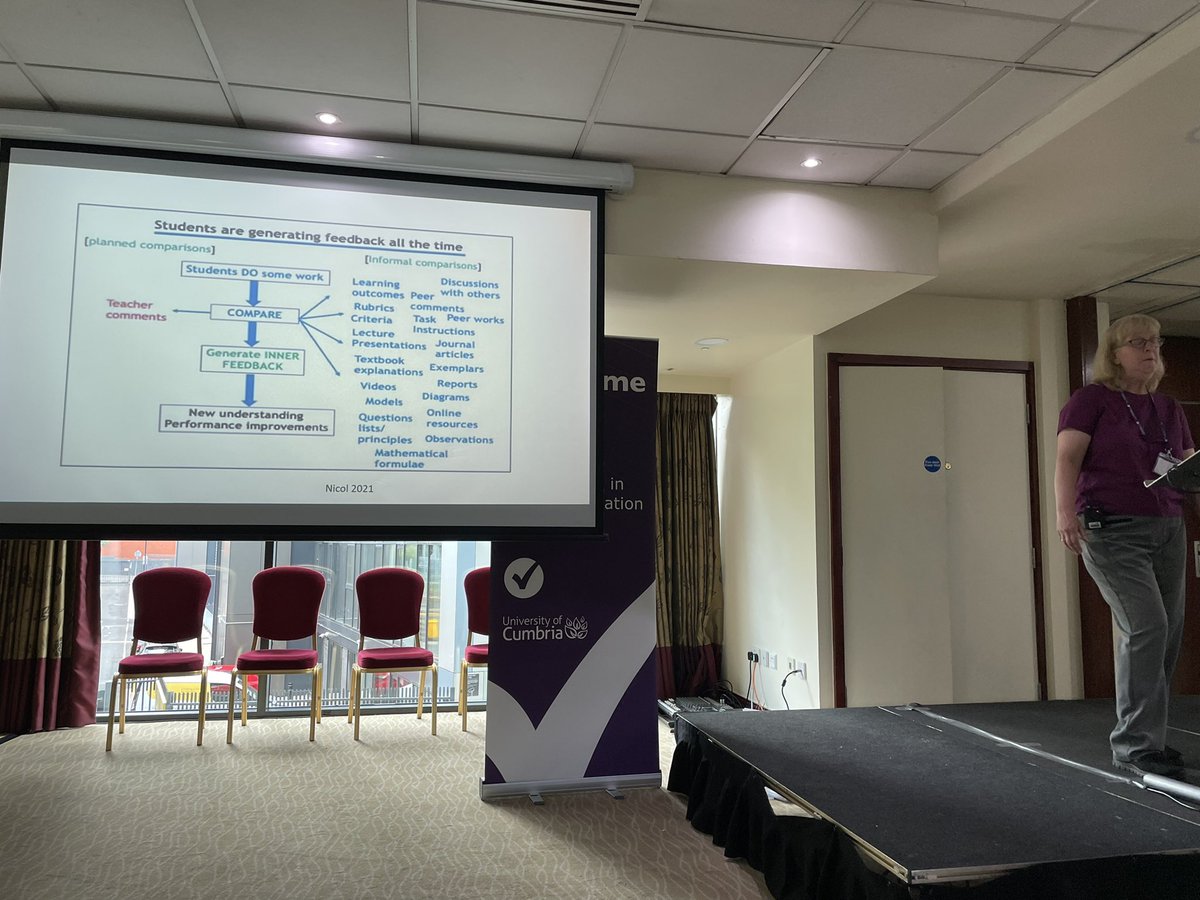 jenniferrosefca's tweet photo. @davidjnicol @SuzMcCallum are your ears burning? After @willie McGuire’s mini keynote on active feedback we’re learning about some brilliant examples from your work from
 @kay_sambell and Linda Graham at #aheconference2022 https://t.co/0iBir6bZyg