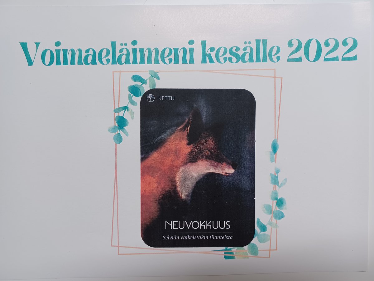 NinjaSetala's tweet photo. Nostimme asiakkaiden kanssa voimaeläinkortit. Minulle tuli: Kettu-neuvokkuus-selviän vaikeistakin tilanteista. Kuvaa mennyttä kevättä hyvin; uuden haasteen edessä. Aloitin Kipinä ry #voimahanke ja uutena #järjestömaailma. #vähennetäänhaittoja #ratkaisukeskeisyys #käyntikerrallaan https://t.co/GLAn7FHHmZ