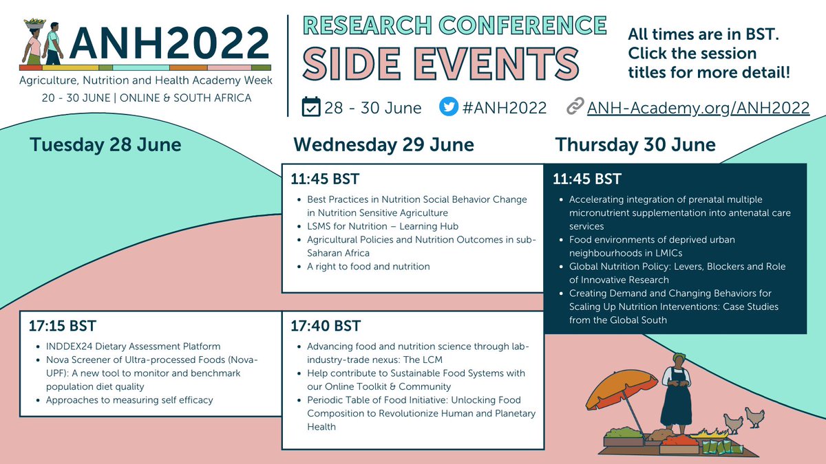 Agriculture, Nutrition & Health Academy (@anh_academy) on Twitter photo Final #ANH2022 side events are on Thu!
🗓️Thu 30 June 11:45 BST
👶🏼Micronutrients <a href="/martmwangi/">Martin Mwangi</a> <a href="/HMHBConsortium/">HealthyMothersHealthyBabies</a> <a href="/MartivanLiere/">Marti van Liere</a> @Hkroeun
🏙️Food environments <a href="/WarwickGlobal/">Warwick Centre for Global Health</a> <a href="/SEstechaQuerol/">Sara Estecha Querol</a>
📔Global Policy <a href="/cheffernan_LIDC/">Professor Claire Heffernan</a> <a href="/ndolorose/">Rose Ndulu Ndolo</a> <a href="/actionstunting/">UKRI GCRF Action Against Stunting Hub</a> @saskiadepee
💹Creating Demand @IRRI Final #ANH2022 side events are on Thu!
🗓️Thu 30 June 11:45 BST
👶🏼Micronutrients <a href="/martmwangi/">Martin Mwangi</a> <a href="/HMHBConsortium/">HealthyMothersHealthyBabies</a> <a href="/MartivanLiere/">Marti van Liere</a> @Hkroeun
🏙️Food environments <a href="/WarwickGlobal/">Warwick Centre for Global Health</a> <a href="/SEstechaQuerol/">Sara Estecha Querol</a>
📔Global Policy <a href="/cheffernan_LIDC/">Professor Claire Heffernan</a> <a href="/ndolorose/">Rose Ndulu Ndolo</a> <a href="/actionstunting/">UKRI GCRF Action Against Stunting Hub</a> @saskiadepee
💹Creating Demand @IRRI