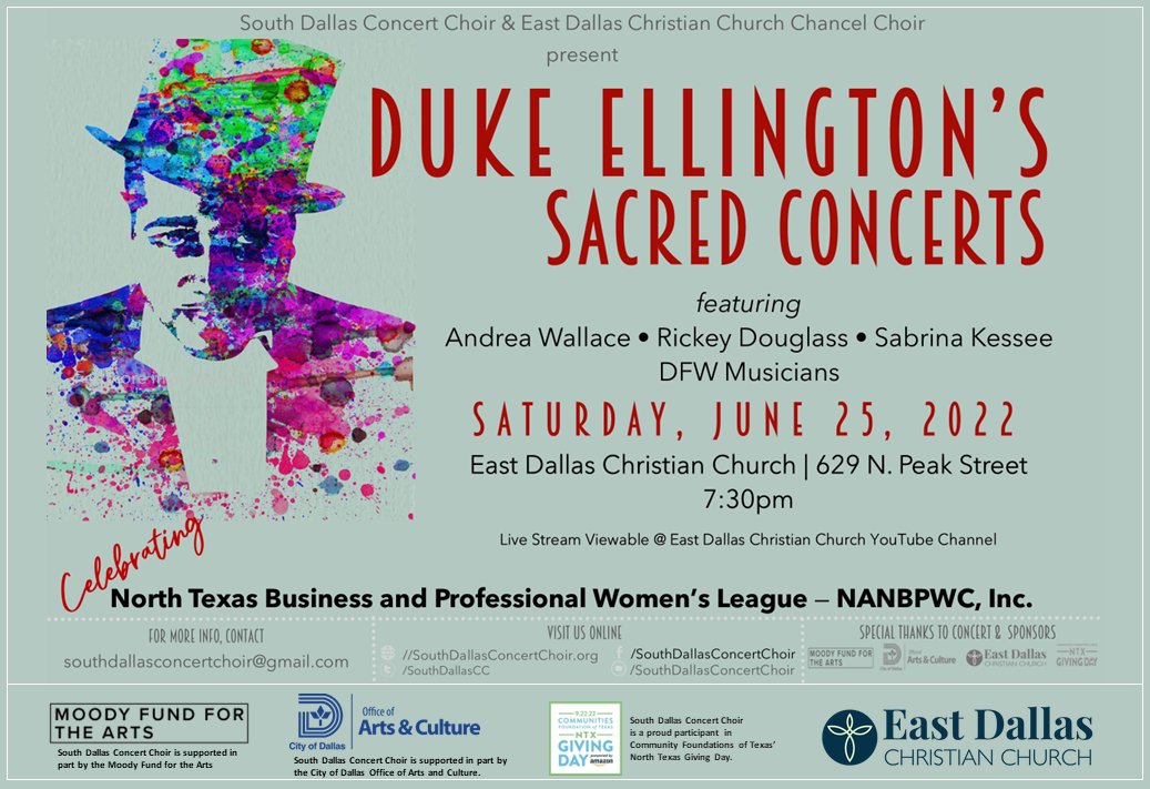 SouthDallasCC's tweet photo. REMINDER: South Dallas Concert Choir's 2022 Duke Ellington's Sacred Concerts - https://t.co/dNGZF4zJe6 https://t.co/9uYTRNjpNl
