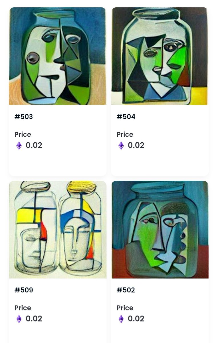 Headsinjar's tweet photo. These unique nfts made by artificial intelligence are for sale
#503 https://t.co/g1OoaSkv6F
#504 https://t.co/2veAWumok8
#509 https://t.co/bzCr0dmYTu
#502 https://t.co/lUTC2xqYYo https://t.co/1VQHPrvv2d