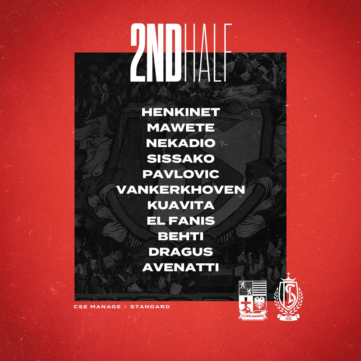 Standard_RSCL's tweet photo. π Cβest parti pour la 2Γ¨me mi-temps avec cette composition π
π We zijn vertrokken voor de 2e helft met deze opstelling π
#MANSTA https://t.co/yXDDcvvR1g